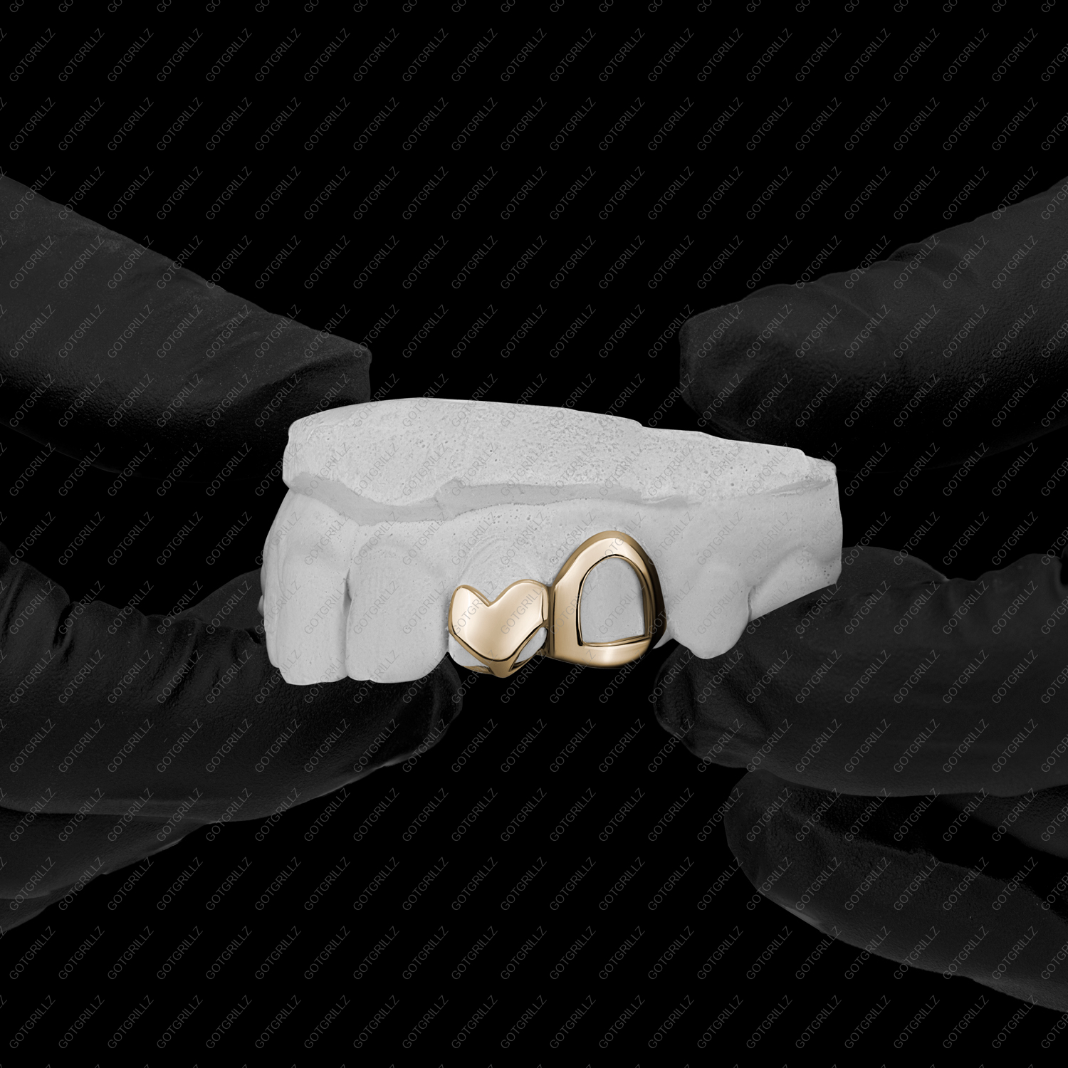 Gold Open face Floating Heart Double Cap Grillz