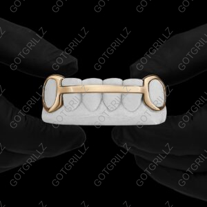 Gold Open Face K9 and Smooth Middle Bar Grillz
