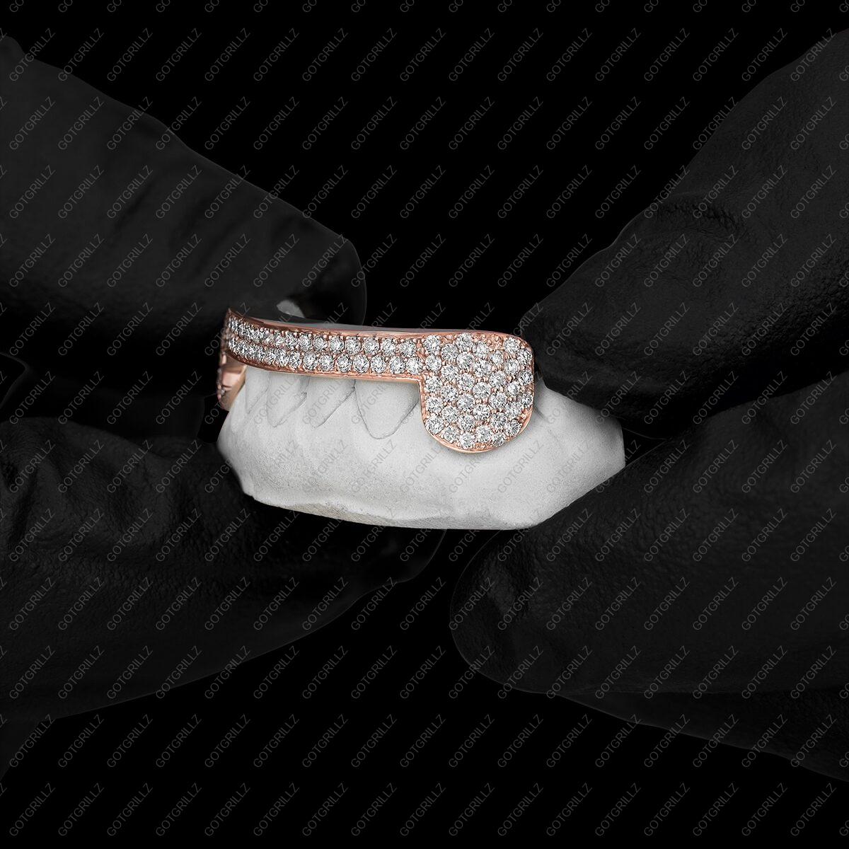 Gold Diamond Double Row Bar and K9 Grillz