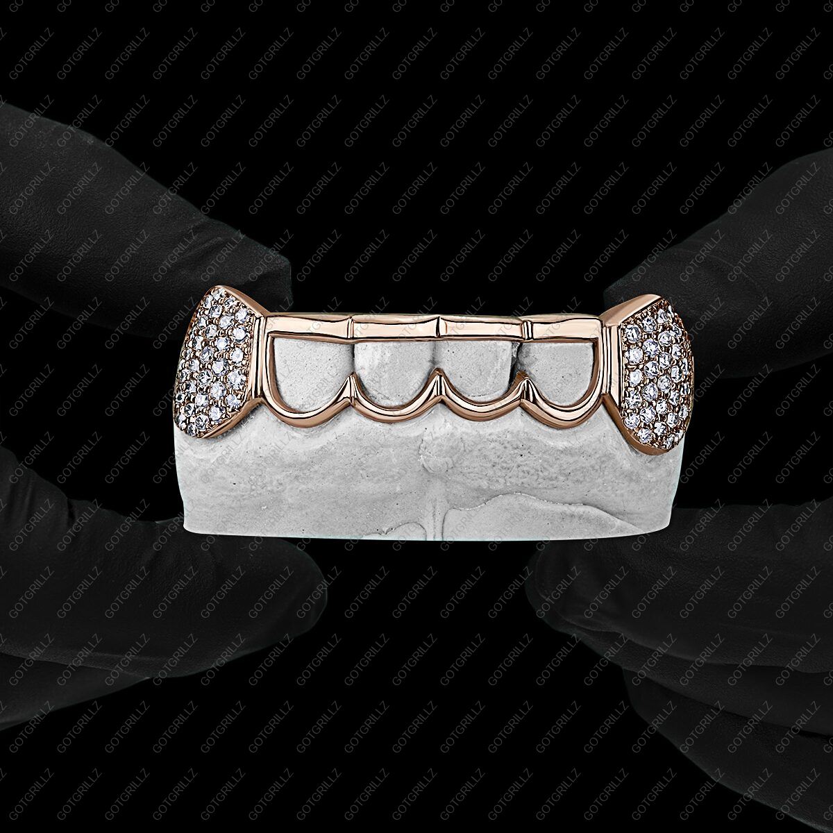 Gold Open Outline with Extended Diamond K9 Grillz