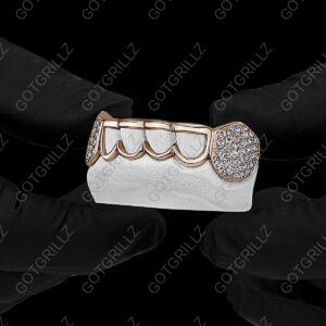 Gold Open Outline with Extended Diamond K9 Grillz - GotGrillz