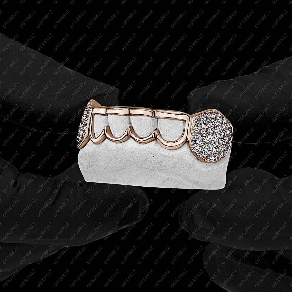 Gold Open Outline with Extended Diamond K9 Grillz