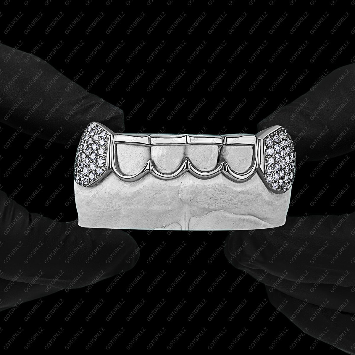 Gold Open Outline with Extended Diamond K9 Grillz