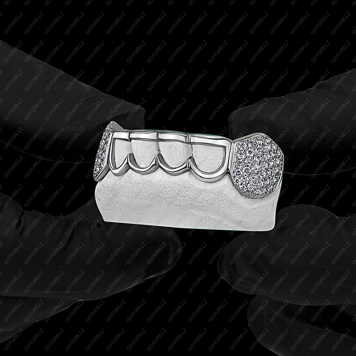 Gold Open Outline with Extended Diamond K9 Grillz