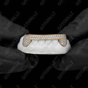 Gold Diamond Double Row Bar and K9 Grillz