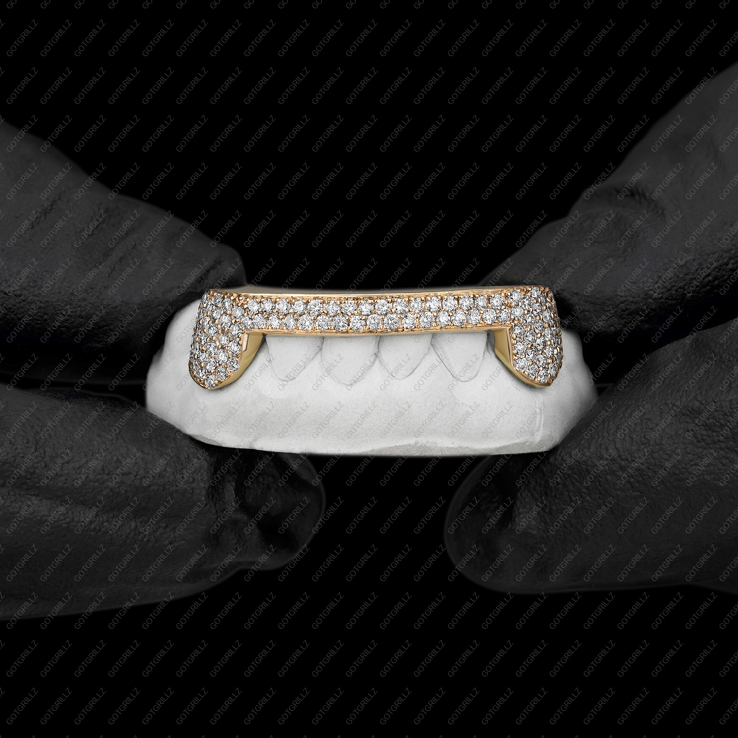 Gold Diamond Double Row Bar and K9 Grillz