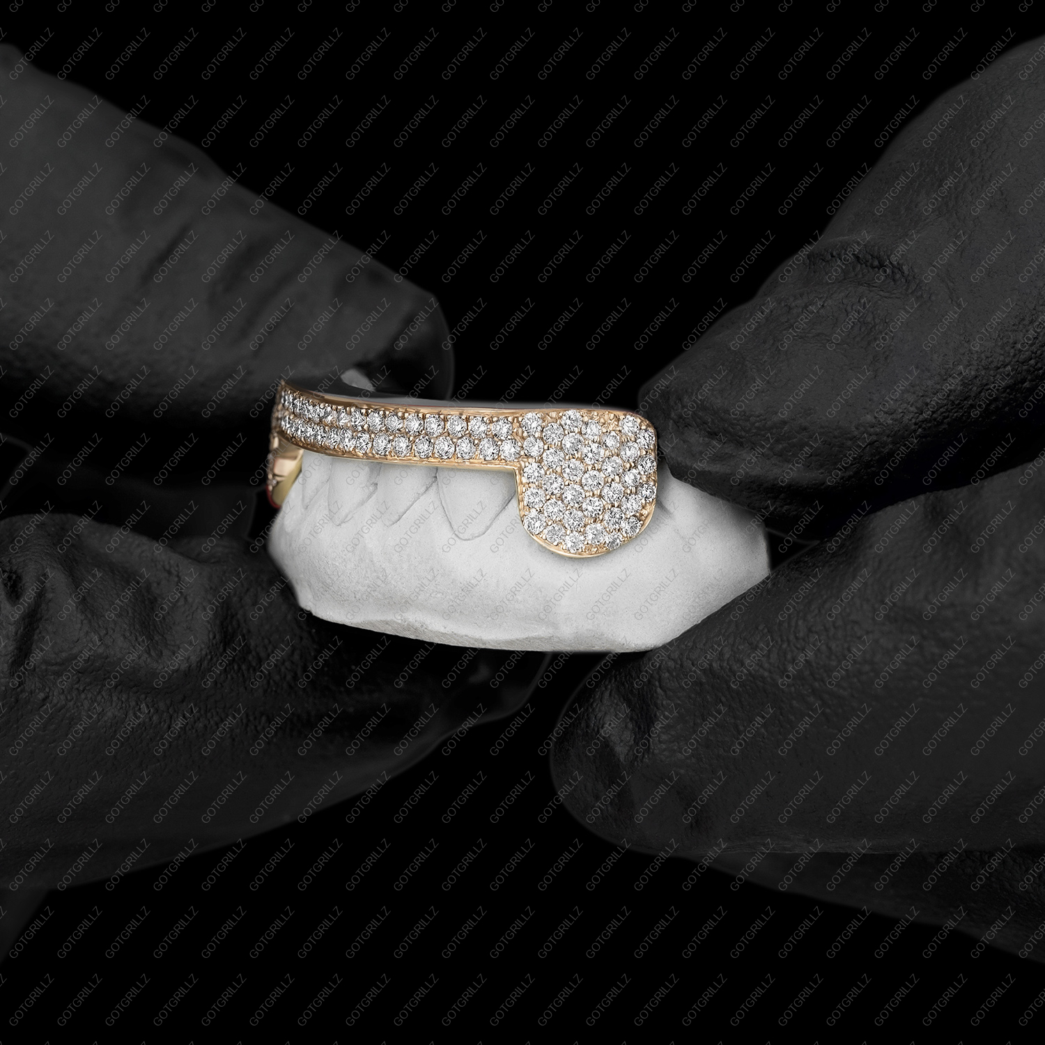 Gold Diamond Double Row Bar and K9 Grillz