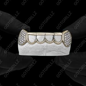 Gold Open Outline with Extended Diamond K9 Grillz - GotGrillz