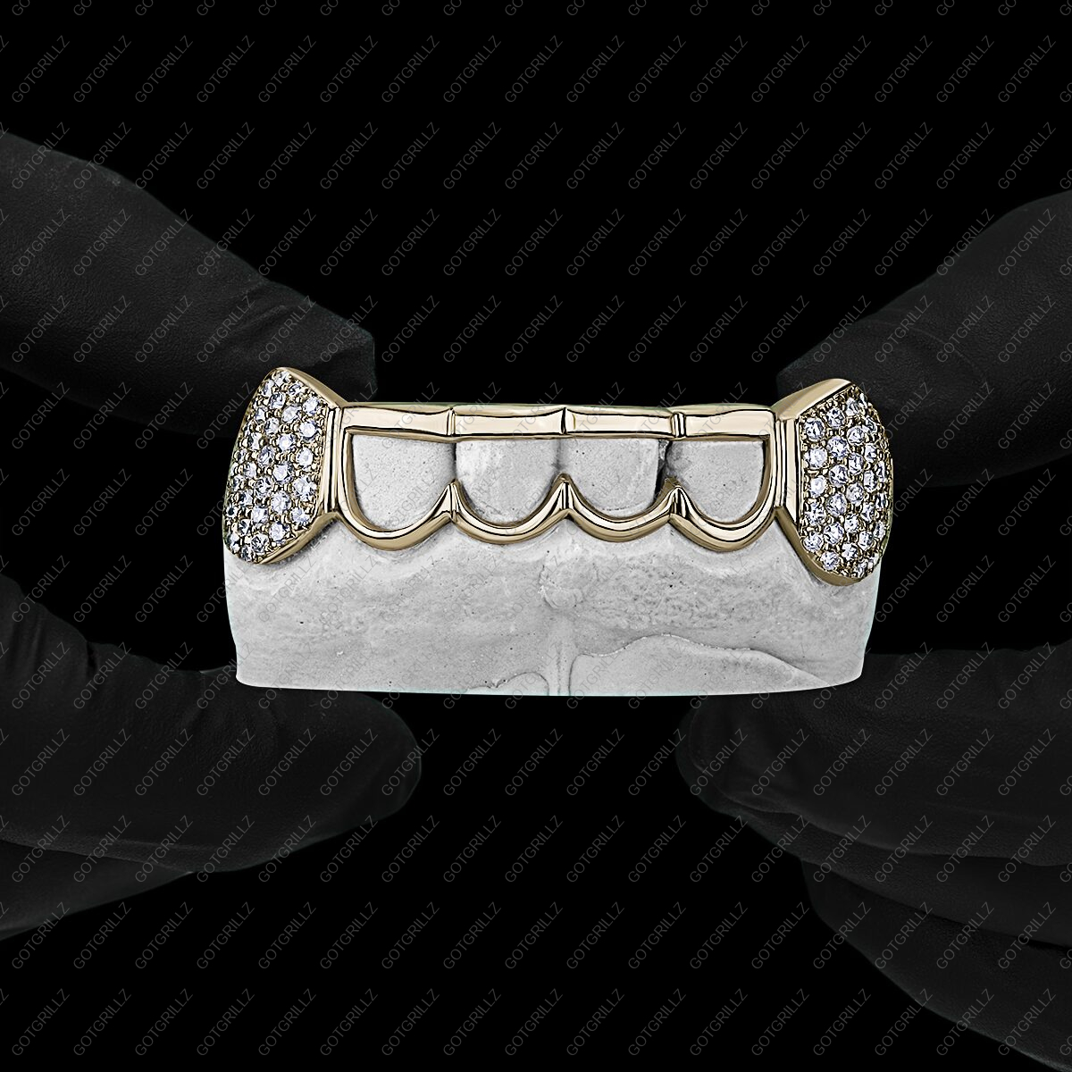 Gold Open Outline with Extended Diamond K9 Grillz