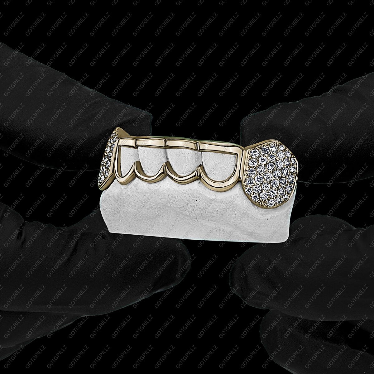 Gold Open Outline with Extended Diamond K9 Grillz