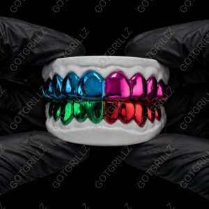 Multi Color Rainbow Polished Solid Classic Grillz
