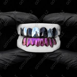 Black And White With Pink Polished Solid Classic Grillz