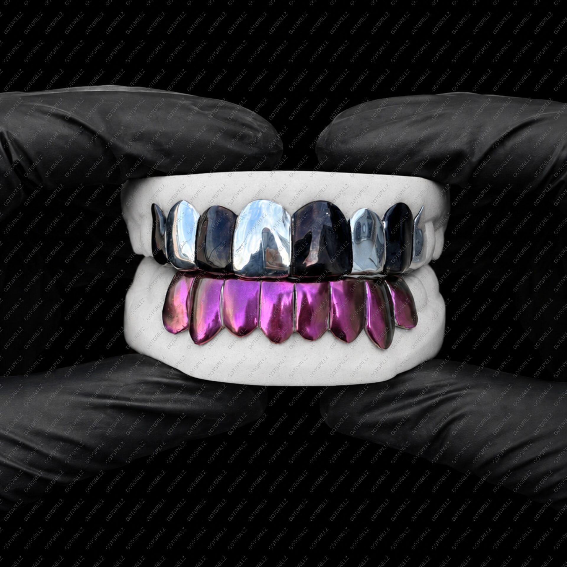 Black And White With Pink Polished Solid Classic Grillz