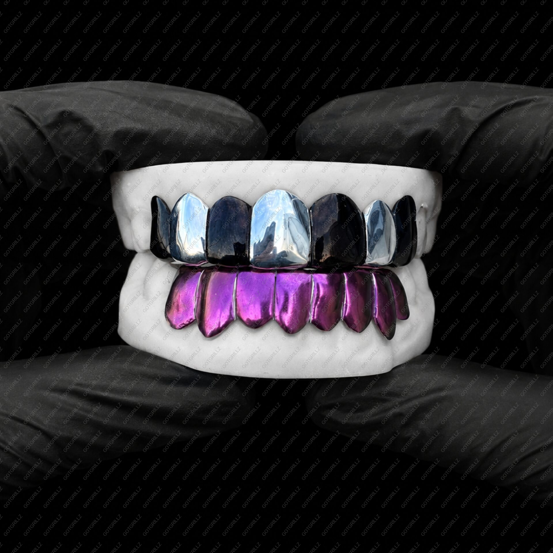 Black And White With Pink Polished Solid Classic Grillz